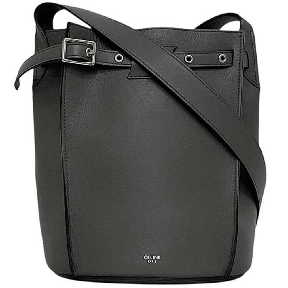 Celine Shoulder Bag Bucket Long Strap Gray Big Leather Crossbody